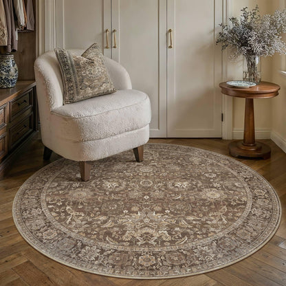 4x4 Round Rugs Brown Vintage Rug for Living Room (Retro | Brown / 4' (Round))