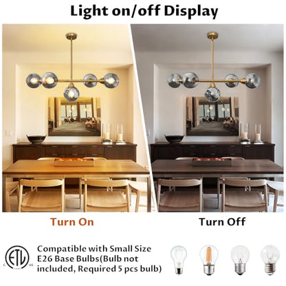 Linear Chandelier for Dining Room with Open Glass Globe Lampshade 13Lights Linear Chandelier Pendant Light