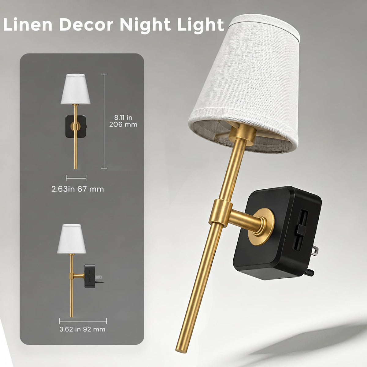 Night Light Premium Fabric Linen Shade Plug in Night Light (Linen Cover Gold-Amber / 1 Pack)