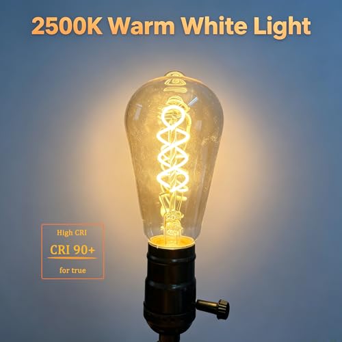 4 Pack 6W ST64 LED Edison Bulbs 60 Watt Equivalent