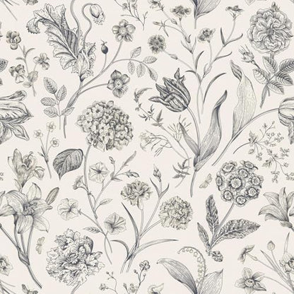 Beige and Black Floral Peel and Stick Wallpaper Floral 17in x 118in (Black / 17.3" x 118.1")