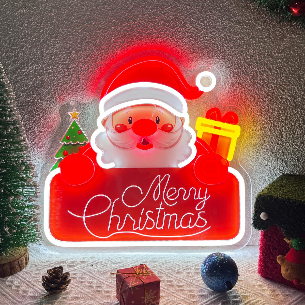 Santa Claus Neon Sign Dimmable Merry Christmas Neon Lights with Battery Box (Multicolor-Santa Claus)