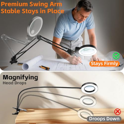 12X 30X Large Magnifying Glass with Light and Clamp