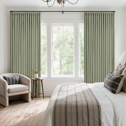 Sage Green Pinch Pleated 100% Blackout Linen Curtains 84 Inch 2 Panels Set (Sage Green / 50"W x 84"L (Pack of 2))