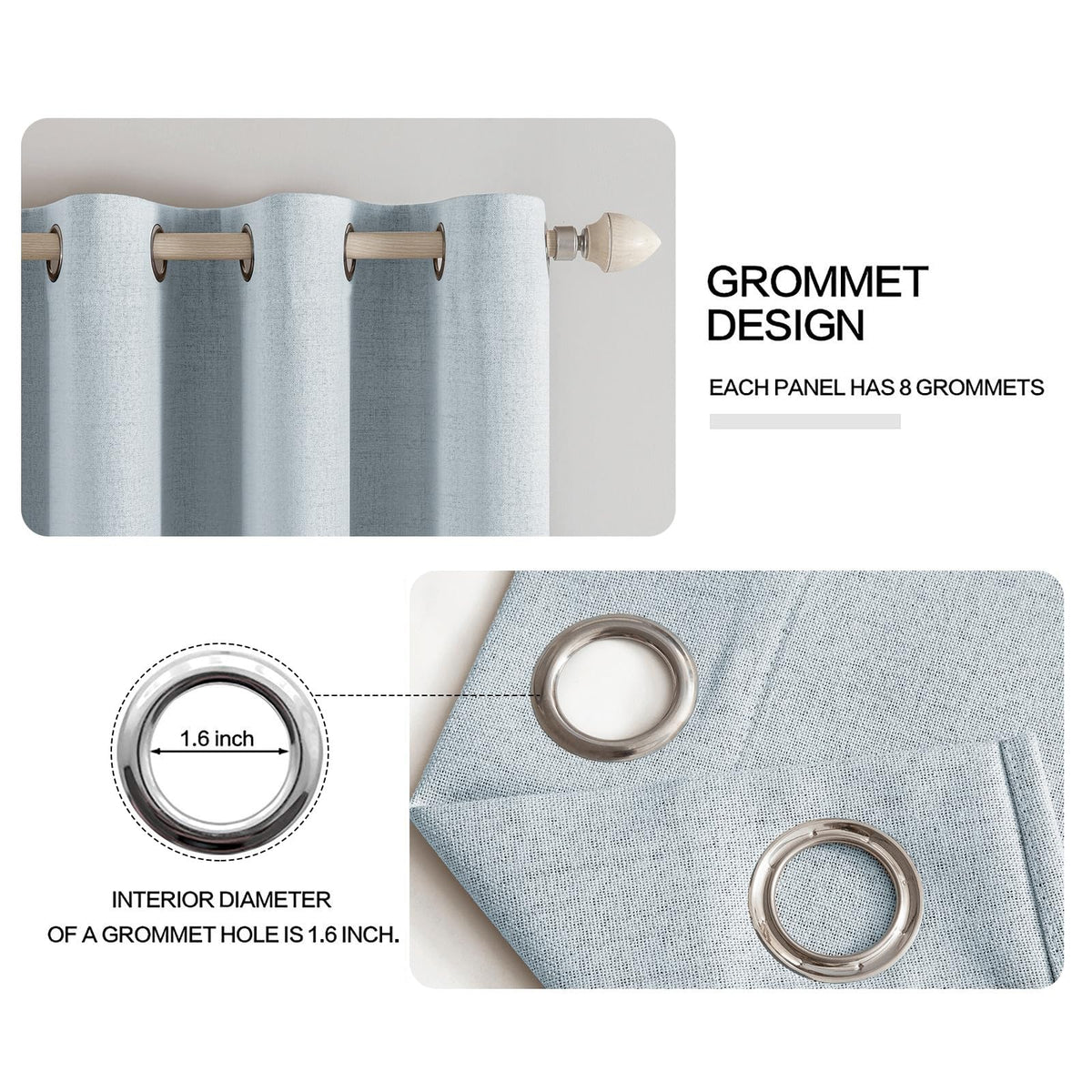 100% Blackout Linen Curtains for Bedroom 52x63 Inches Chambray Blue (Chambray Blue / 52"W x 63"L (Pack of 2))