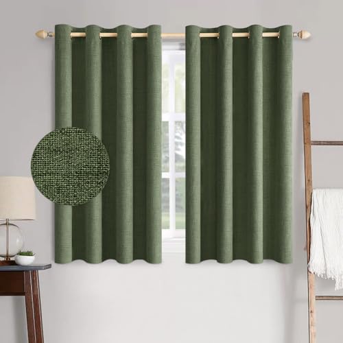 100% Blackout Linen Curtains for Bedroom 52x63 Inches Olive Green (Olive Green / 52"W x 63"L (Pack of 2))