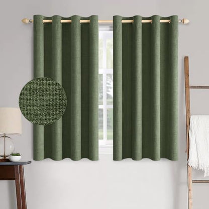 100% Blackout Linen Curtains for Bedroom 52x63 Inches Olive Green (Olive Green / 52"W x 63"L (Pack of 2))