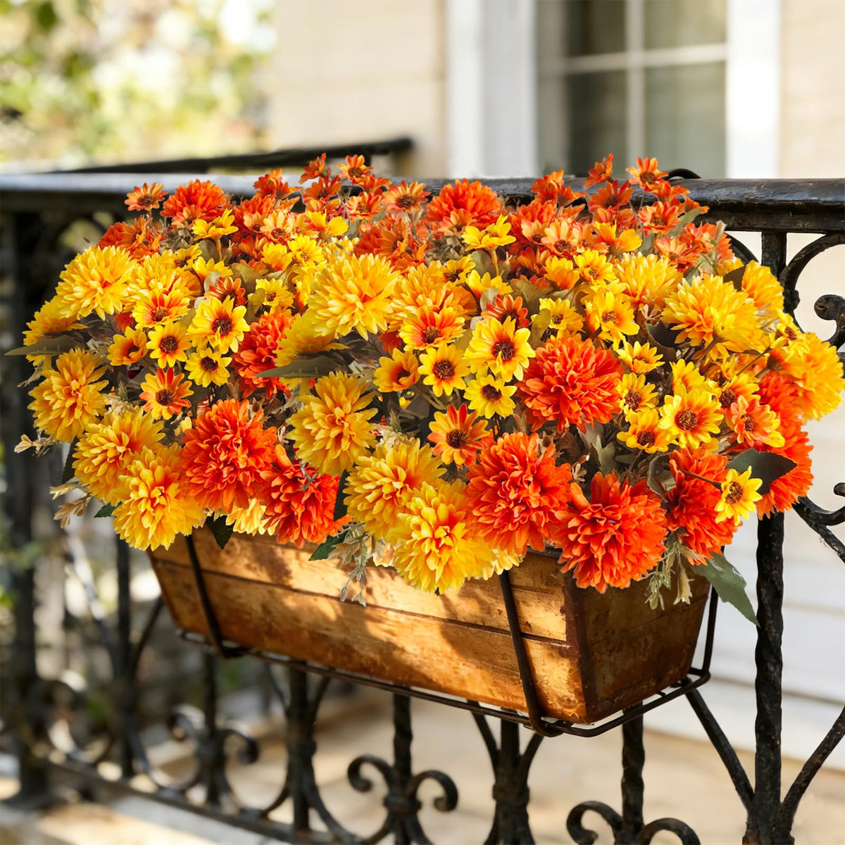 8Pcs Fake Flowers Artificial Mums for Outdoors (Mixed Mums / 8Pcs)