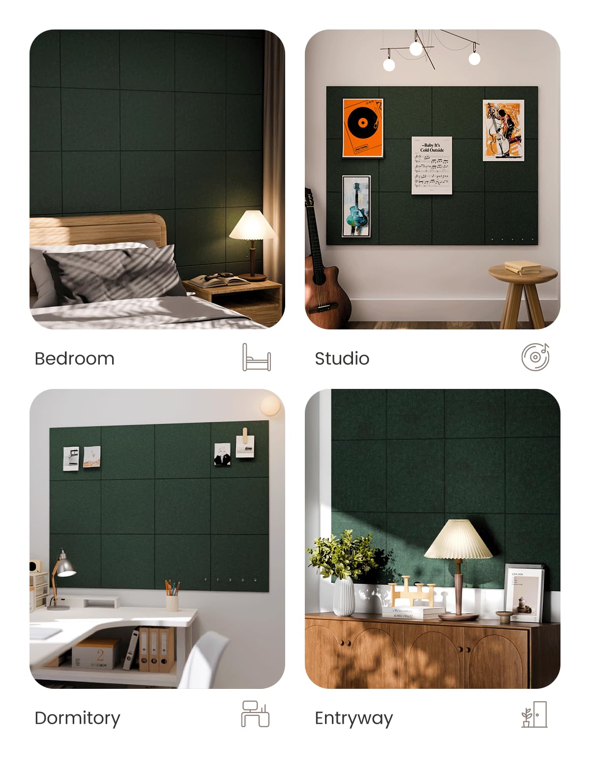 Felt Bulletin Board & Cork Board Alternative 36'' x 24'' (Pine Green-1 / Solid tile 12-pack)