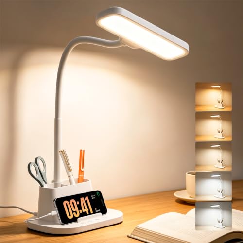 LED Desk Lamp for Dorm Room Small Desk Lamp with Pen Holder 5 Color Modes