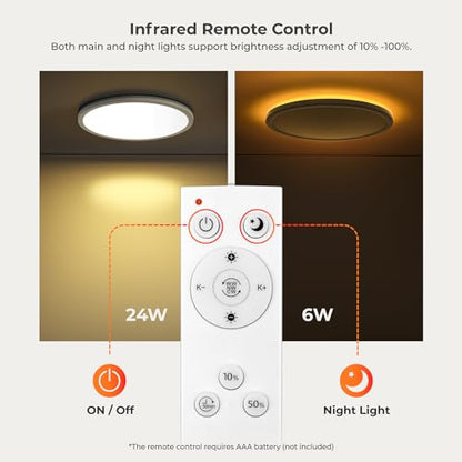 12in LED Flush Mount Ceiling Light Fixture with Remote Control