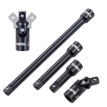 4-Piece 1/2-Inch Drive Impact Extension Bar and Universal Joint Set, 3-Inch, 5-Inch, and 10-Inch Sizes, CR-V Steel, Manganese Phosphate Finished