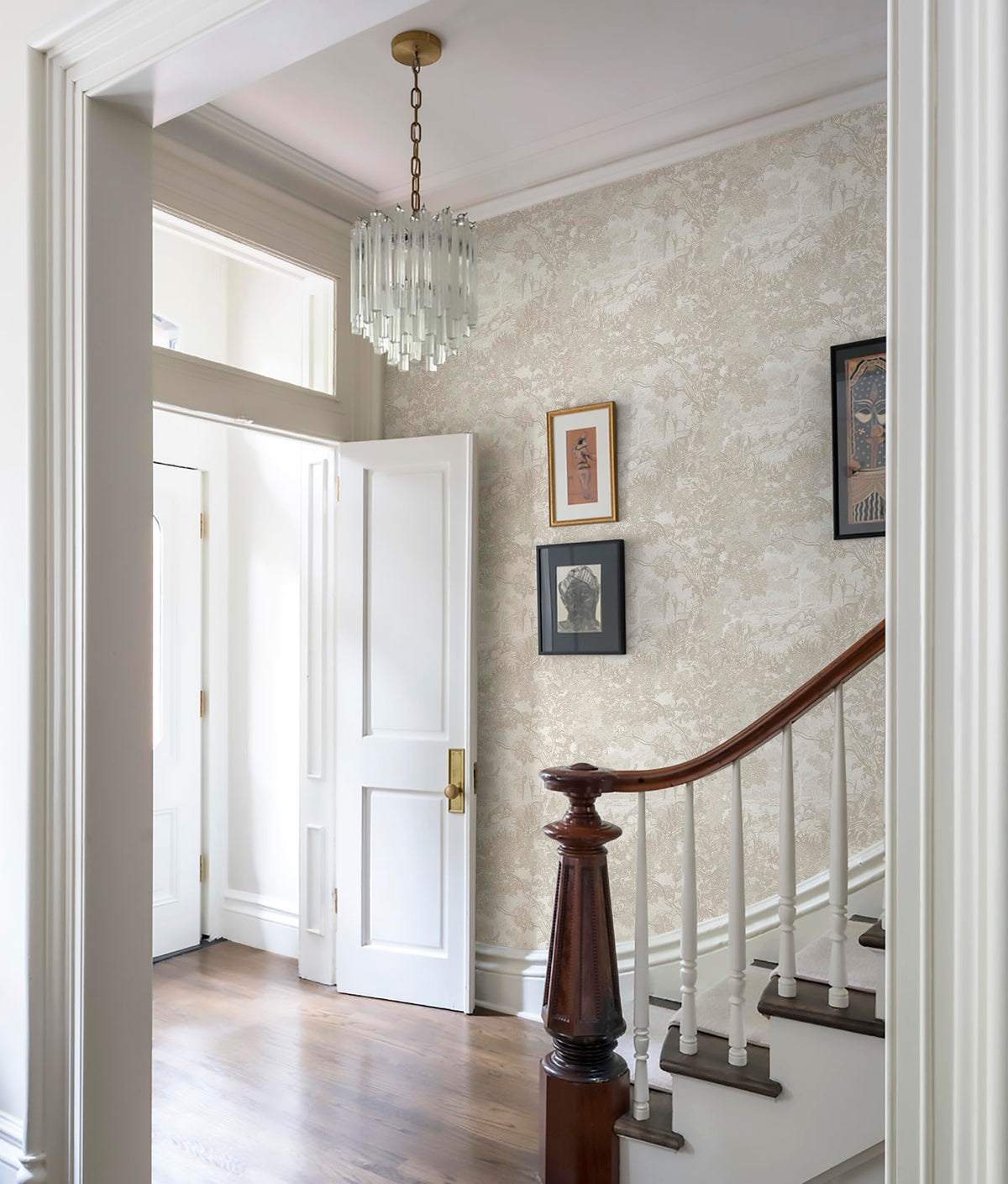 Peel and Stick Wallpaper Oatmeal Cream Vintage Forest Animals Floral Wallpaper Removable Self (Cream / 17.3" x 78.7")