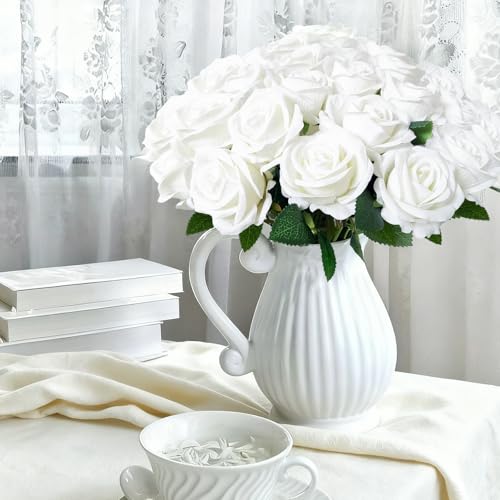 50Pcs White Roses Artificial Flowers with Stems for Home Decor (White / 50Pcs)