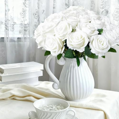 50Pcs White Roses Artificial Flowers with Stems for Home Decor (White / 50Pcs)