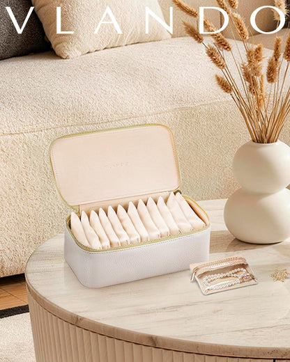 Jewelry Organizer Travel with 12 Clear Velvet Zipper Pouches (D.12 PCS White)