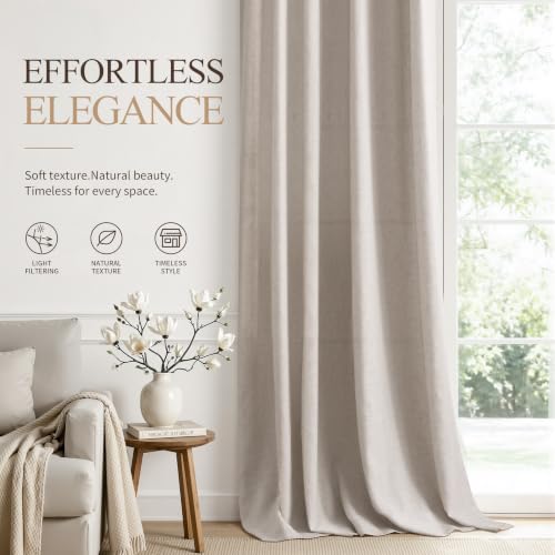 Oatmeal Linen Curtains 102 Inches Long for Living Room 2 Panels (Oatmeal / 52"W x 102"L (Pack of 2))
