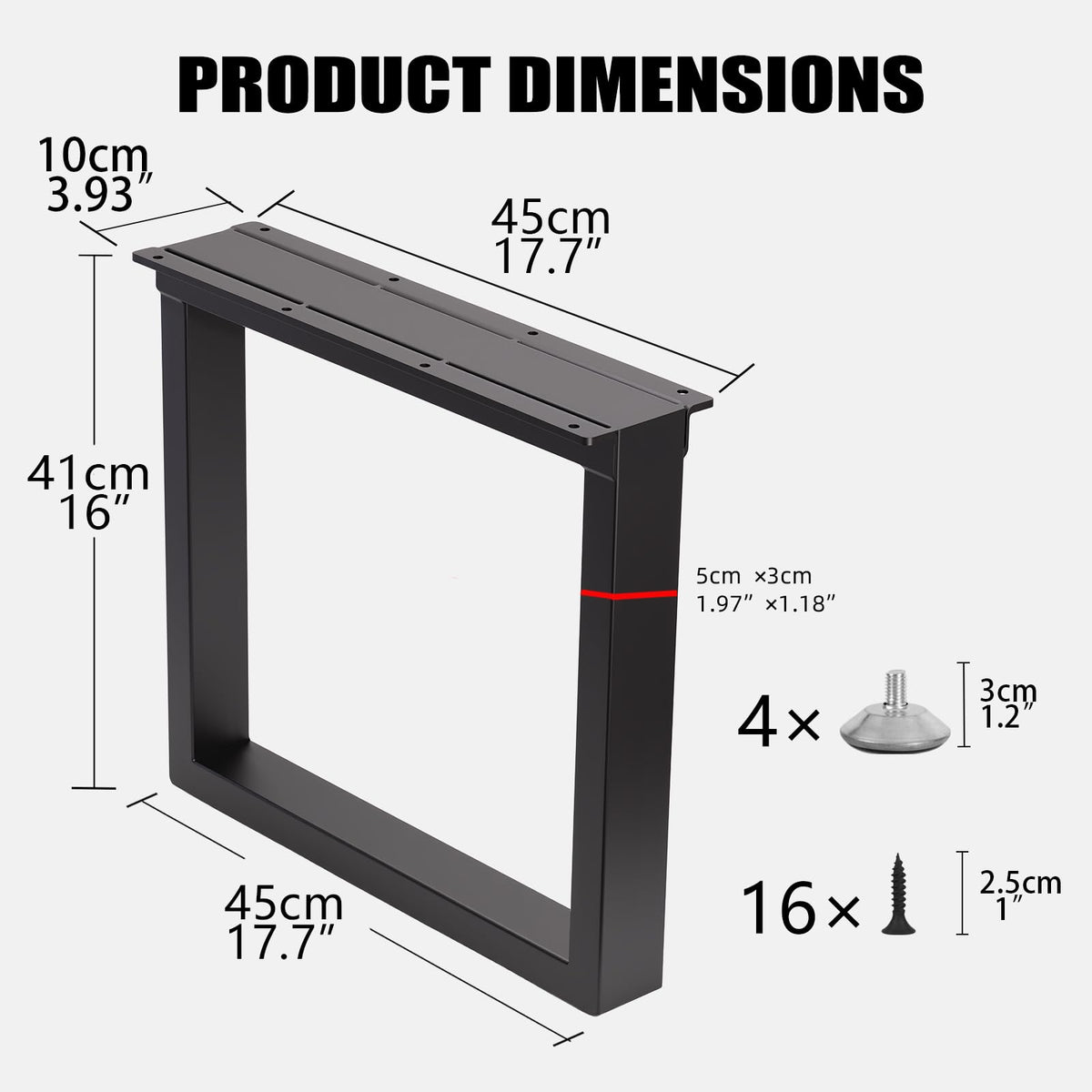 Metal Coffee Table Legs 16" H x 17.7" W Heavy Duty Set of 2 Black (H16" × W17.7" Square)