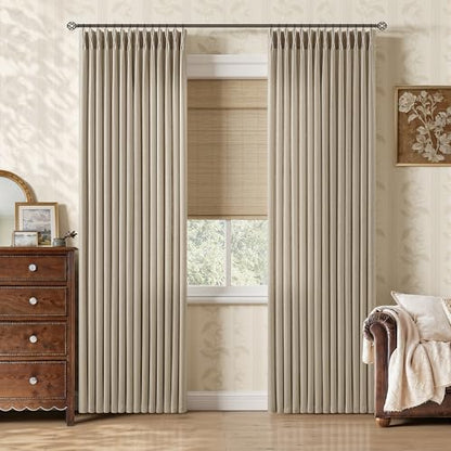 Burlywood Birch Pleated Semi Sheer Linen Blend Curtains 80 Inches Long (Burlywood Birch / 40"W x 80"L (Pack of 2))
