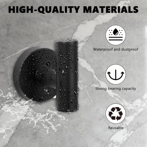 Matte Black Bathroom Robe Hook Heavy Duty Round Base Wall