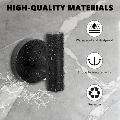 Matte Black Bathroom Robe Hook Heavy Duty Round Base Wall