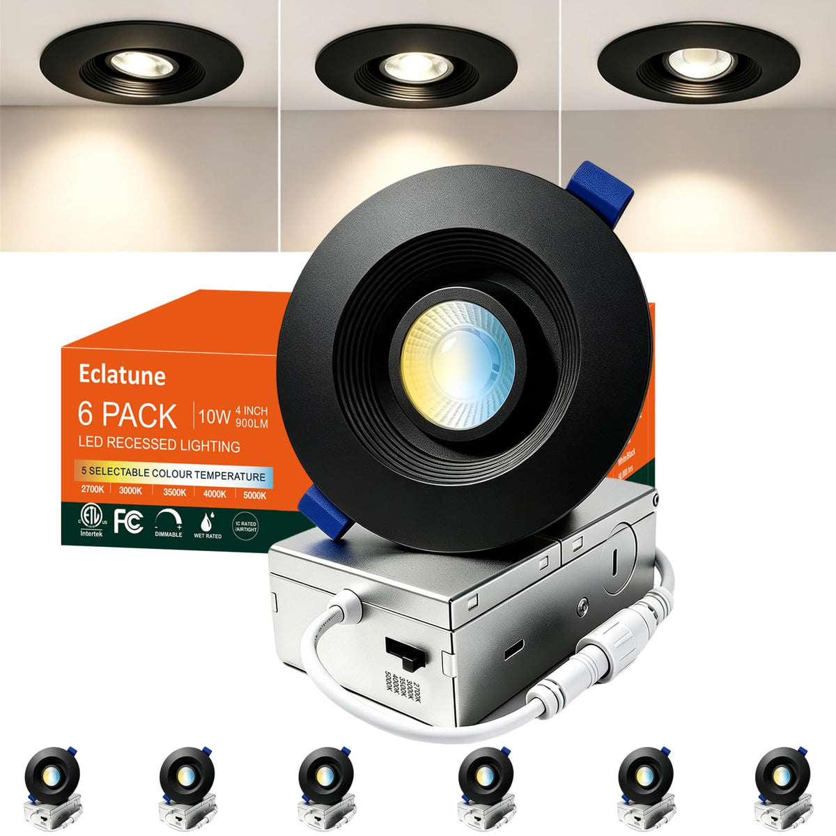 4 Inch Black LED Eyeball Gimbal Recessed Light (6P-Black / 4 Inches Anti-glare)