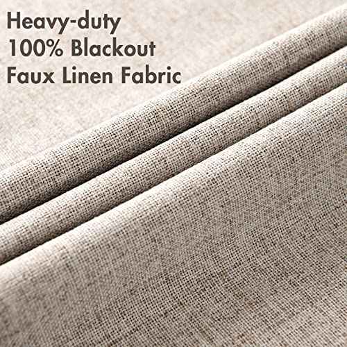 100% Blackout Linen Curtains for Bedroom 52x108 Inches Khaki (Khaki / 52"W x 108"L (Pack of 2))