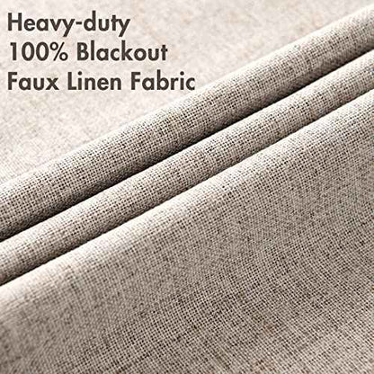 100% Blackout Linen Curtains for Bedroom 52x108 Inches Khaki (Khaki / 52"W x 108"L (Pack of 2))