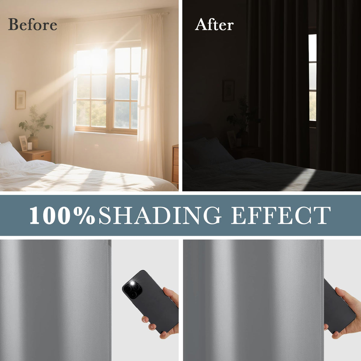 100% Blackout Curtains for Bedroom (100% Blackout-light Grey / 52"W x 96"L (Pack of 2))
