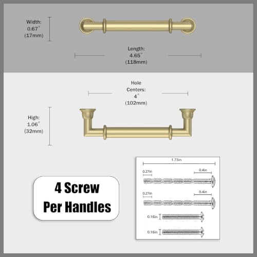 5 Pack Brushed Gold Cabinet Pulls 4 Inch (4" Hole Center / Brushed Gold)