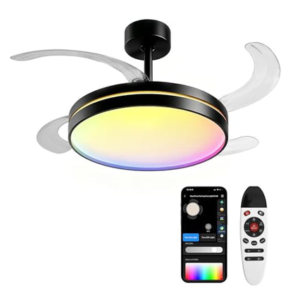 Retractable Ceiling Fan with Light and Remote