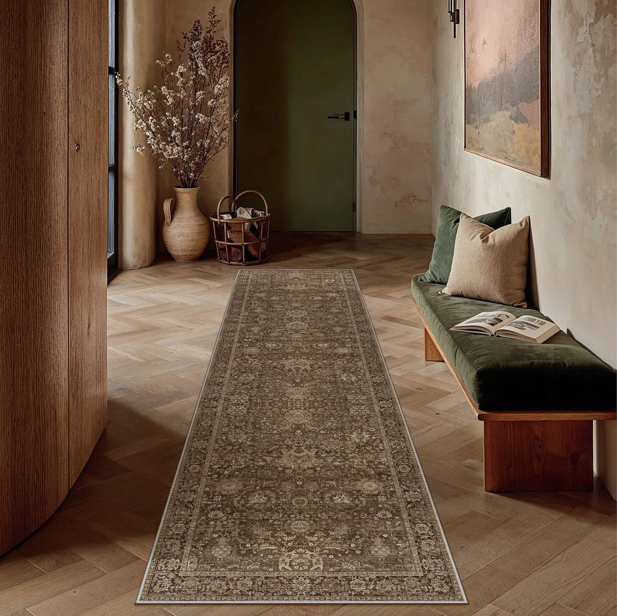 Hallway Runner Rugs 2x7 Brown Vintage Rug (Retro | Brown / 2' x 7' (Runner))