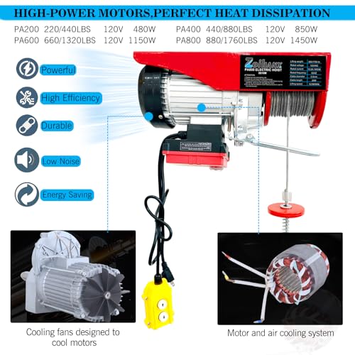 3-in-1 Electric Portable Hoist Winch,1500W Portable Power Winch Crane with Wire and Wireless Remote Control, 328FT Wireless Remote Control Range,for Garage, Factory, Warehouse, Balcony
