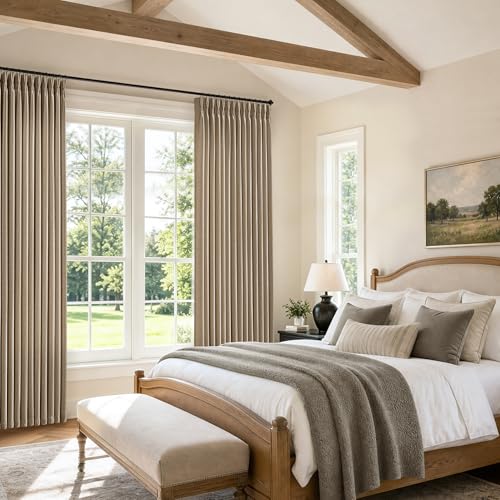 96 Inch Pinch Pleated Semi Sheer Linen Blend Curtains 2 Panels Dark Flax (Dark Flax / 40"W x 96"L (Pack of 2))