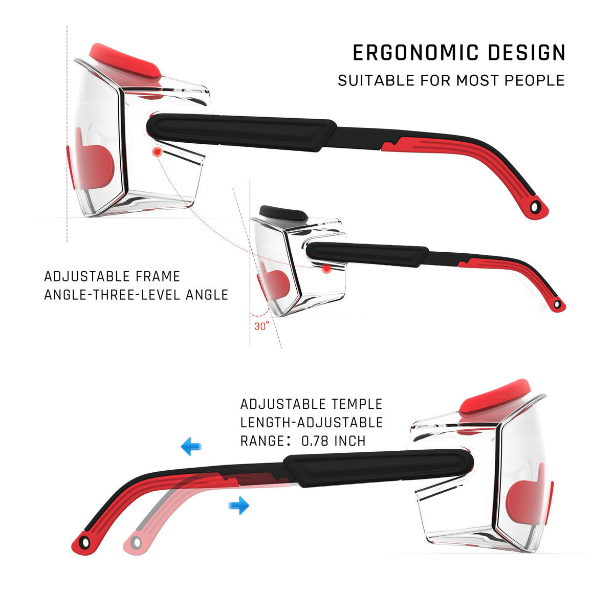 Anti fog Safety Glasses Over Glasses (Red)