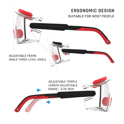 Anti fog Safety Glasses Over Glasses (Red)