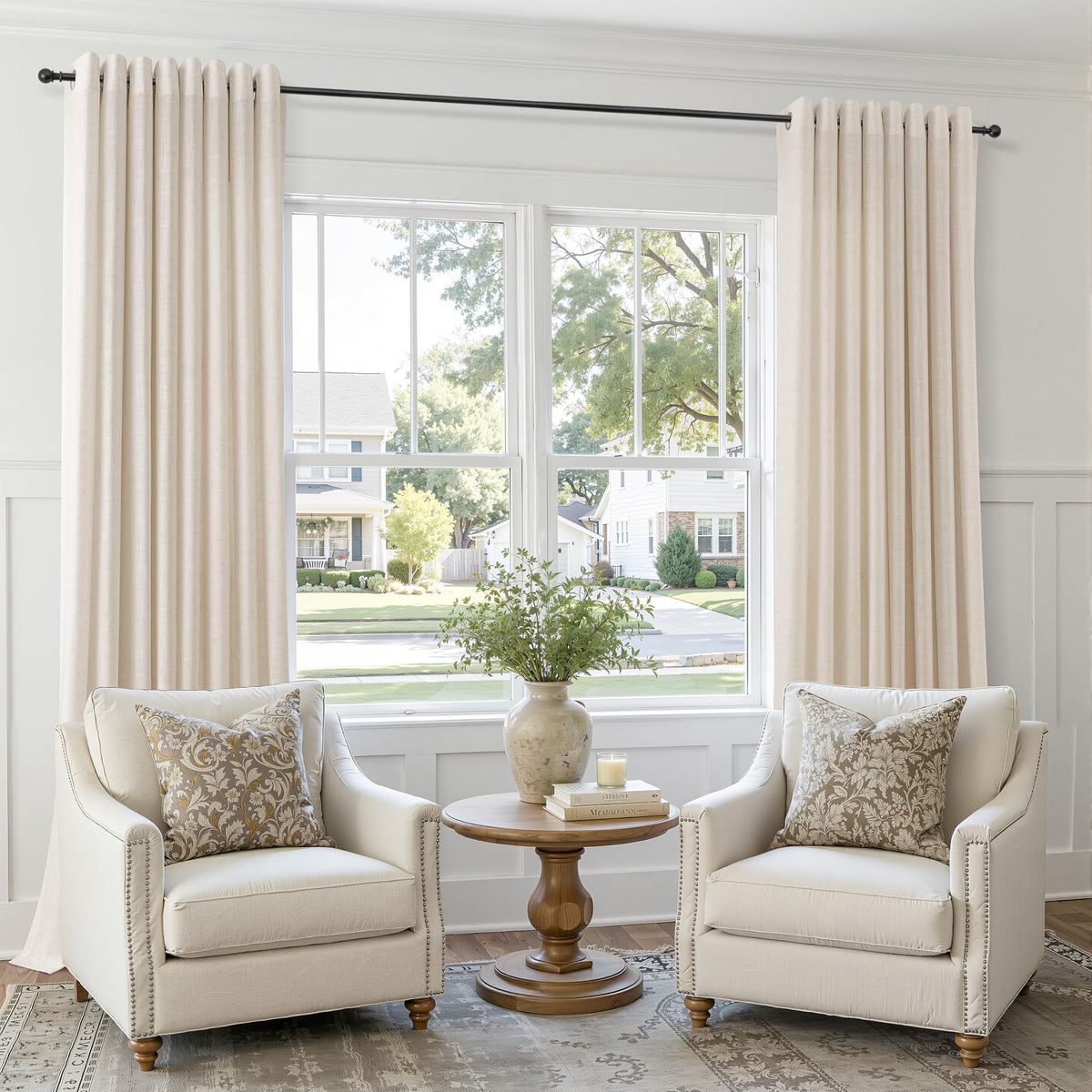 Cream Grommet Linen Curtains 104 Inches Long for Living Room (Linen / 52"W x 104"L (Pack of 2))