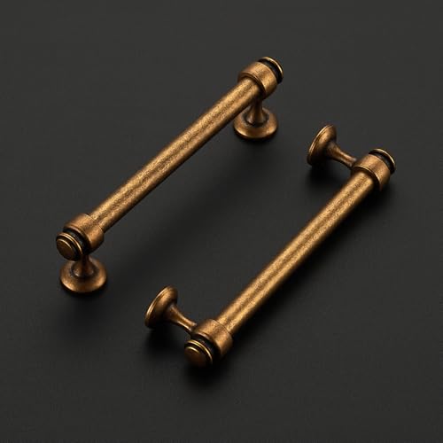 6 Pack Antique Brass Cabinet Handles (Antique Brass / 5 Inch Hole Center)