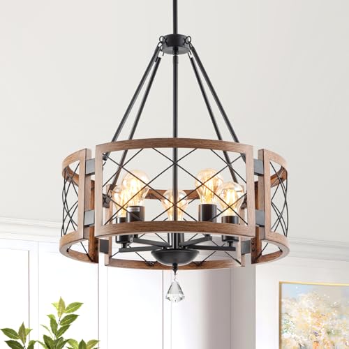 Rustic Farmhouse Chandelier Wooden Light Fixture Round Chandelier