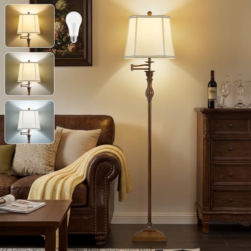 62" Floor Lamps for Living Room with 350°Adjustable Swing Arm & Dimmable Colors Temperature Bulb