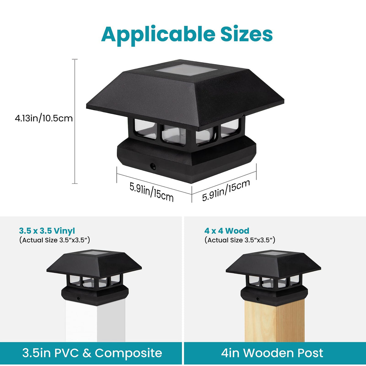 Solar Post Cap Lights for 4x4 & 3.5x3.5 Posts (Black / 2PACK)