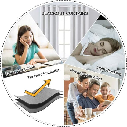 100% Blackout Linen Curtains for Bedroom 52x63 Inches Grayish White (Grayish White / 52"W x 63"L (Pack of 2))
