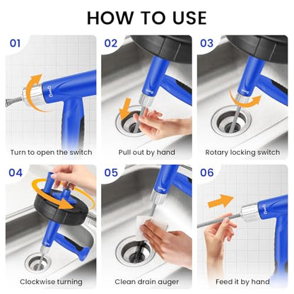 Drain Auger Plumbing Snake with Drill Adapter