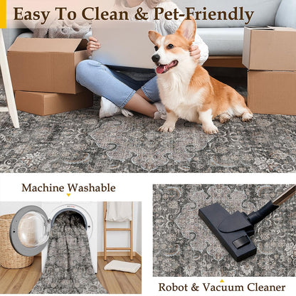 9x12 Washable Area Rug Black Grey Vintage Rug for Living Room (Black/Grey / 9' x 12' (Rectangular))