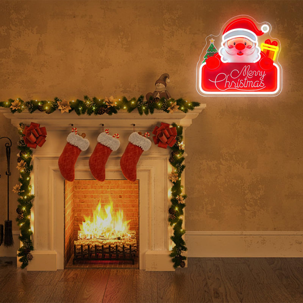 Santa Claus Neon Sign Dimmable Merry Christmas Neon Lights with Battery Box (Multicolor-Santa Claus)