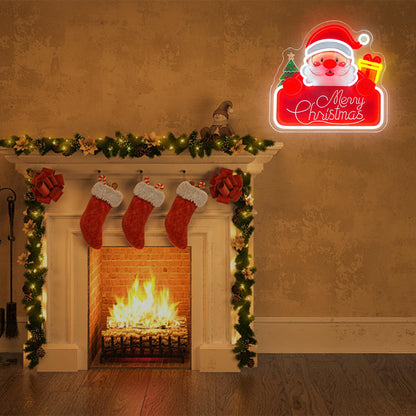 Santa Claus Neon Sign Dimmable Merry Christmas Neon Lights with Battery Box (Multicolor-Santa Claus)
