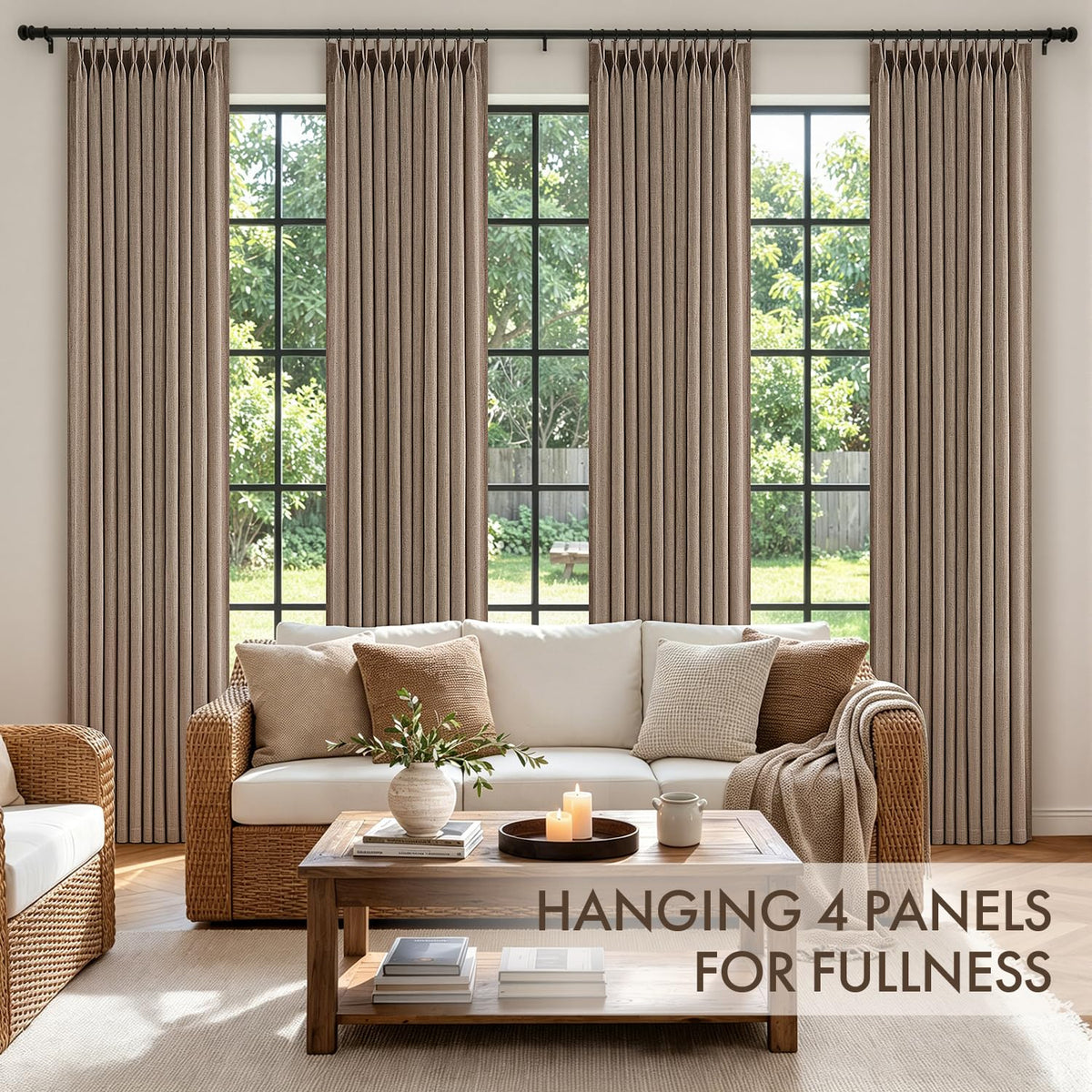 4 Panels Pinch Pleated Linen Curtains 102 Inches Long Linen Brown (Linen Brown / 40"W x 102"L (Pack of 4))
