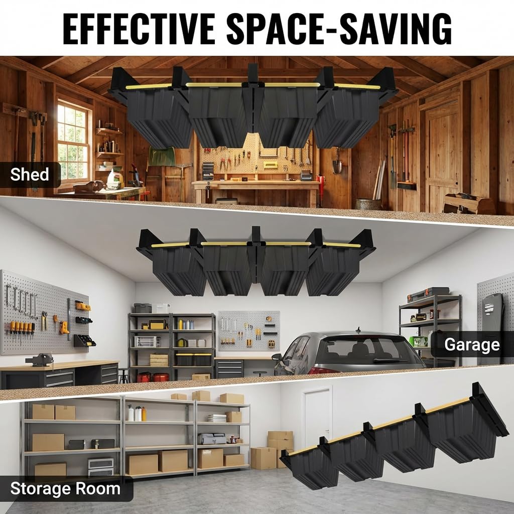 6 Pack Overhead Garage Storage Rack (Black)