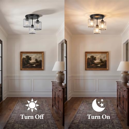 3 Light Semi Flush Crystal Ceilng Light