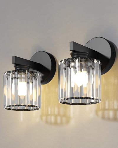 Hardwired Wall Sconces Set of Two with Crystal Lampshade